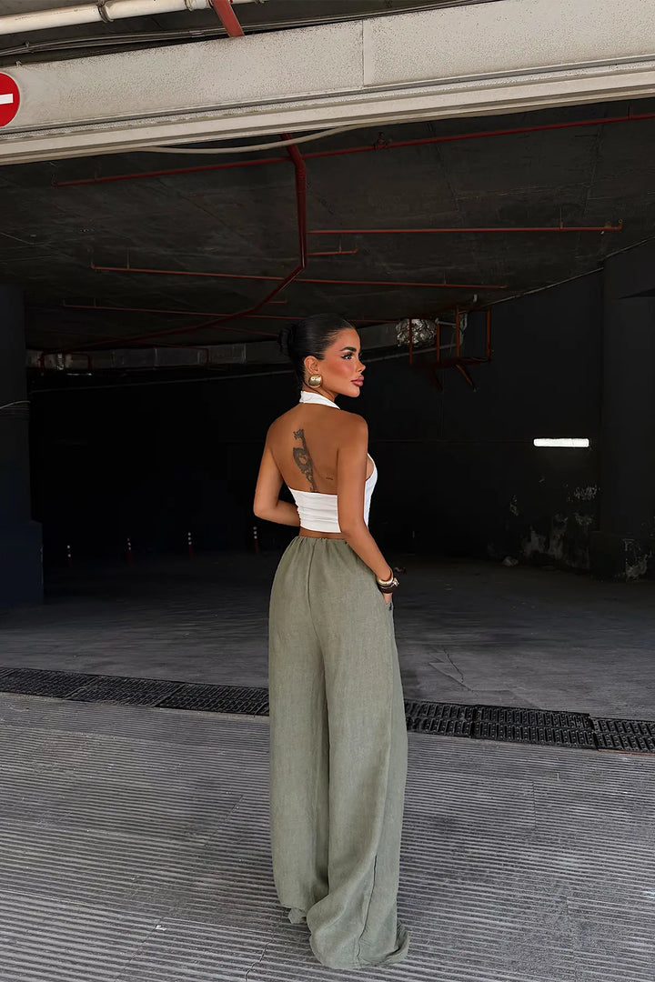 EYY Women Green Tie-Up Trousers - Huebampo