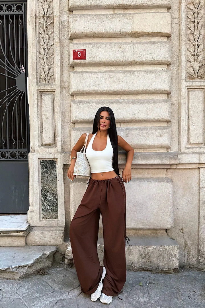 EYY Women Brown Tie-Up Trousers - Oleksandriia