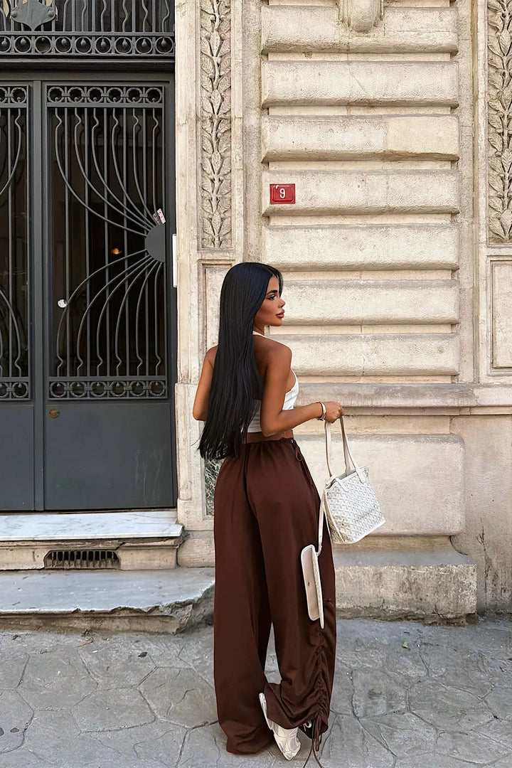 EYY Women Brown Tie-Up Trousers - Oleksandriia