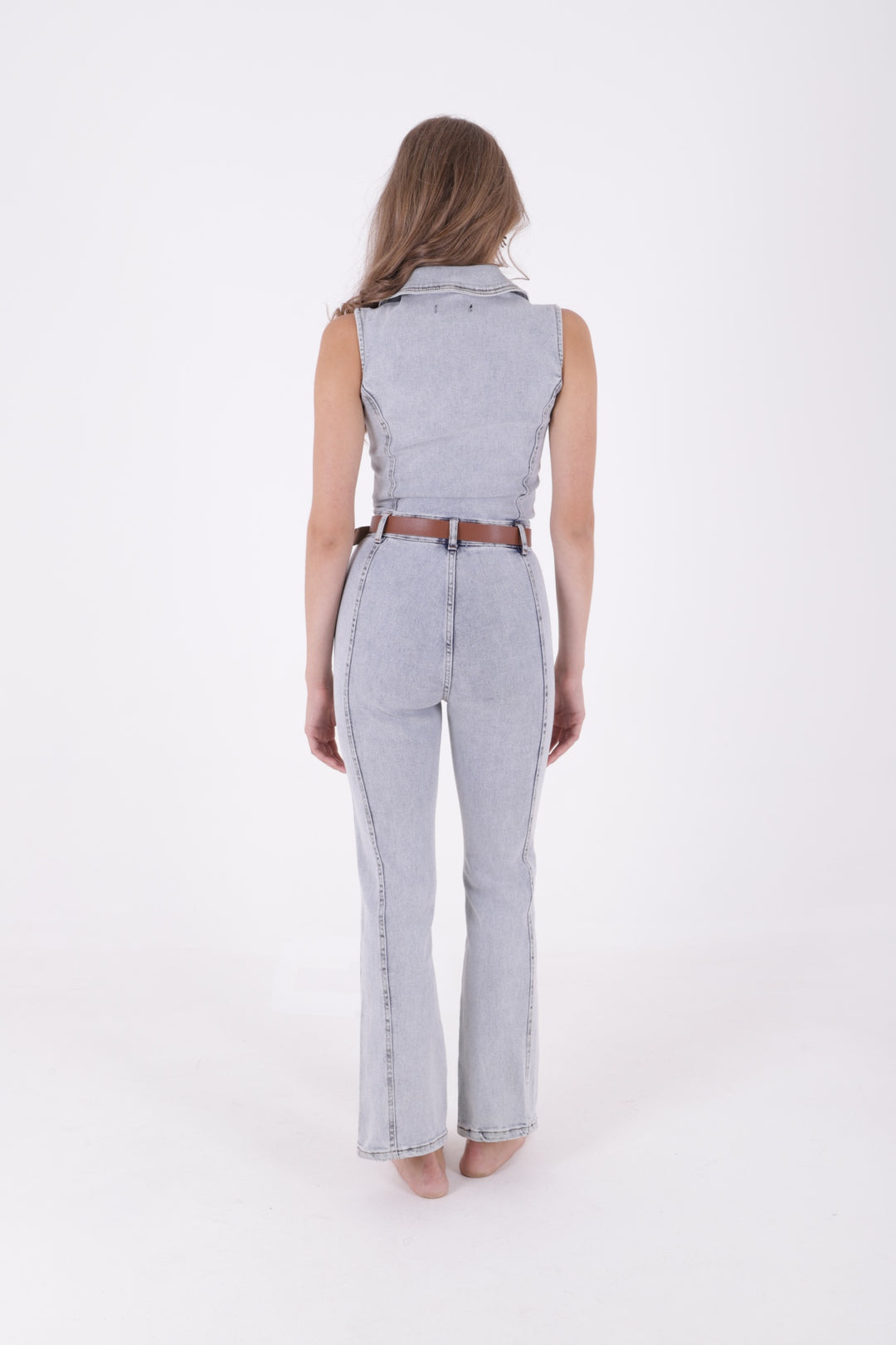 XLJ Sleeveless Denim Jumpsuit with Zipper and Belt Mixed - Zevenaar