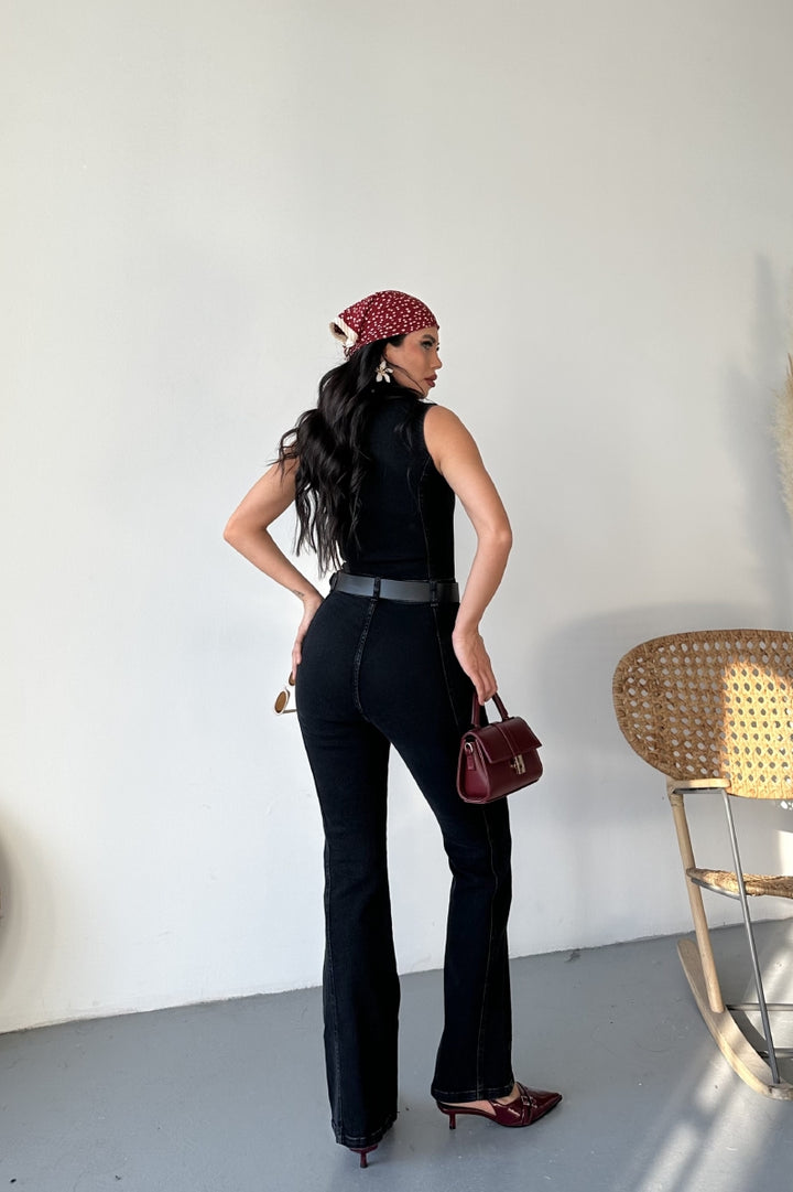XLJ Sleeveless Denim Jumpsuit with Zipper and Belt Mixed - Kennewick