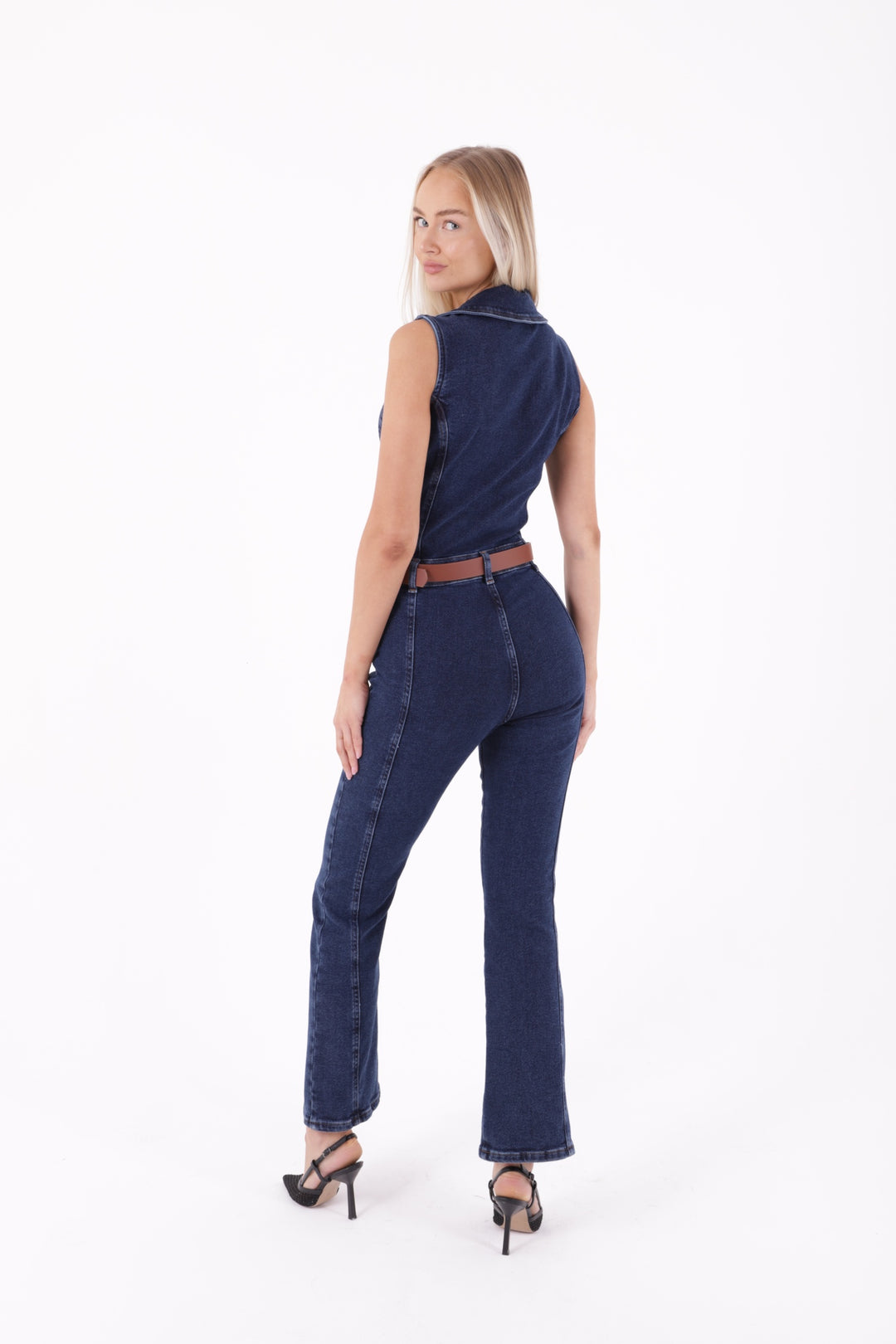 XLJ Sleeveless Denim Jumpsuit with Zipper and Belt Mixed - Pakenham
