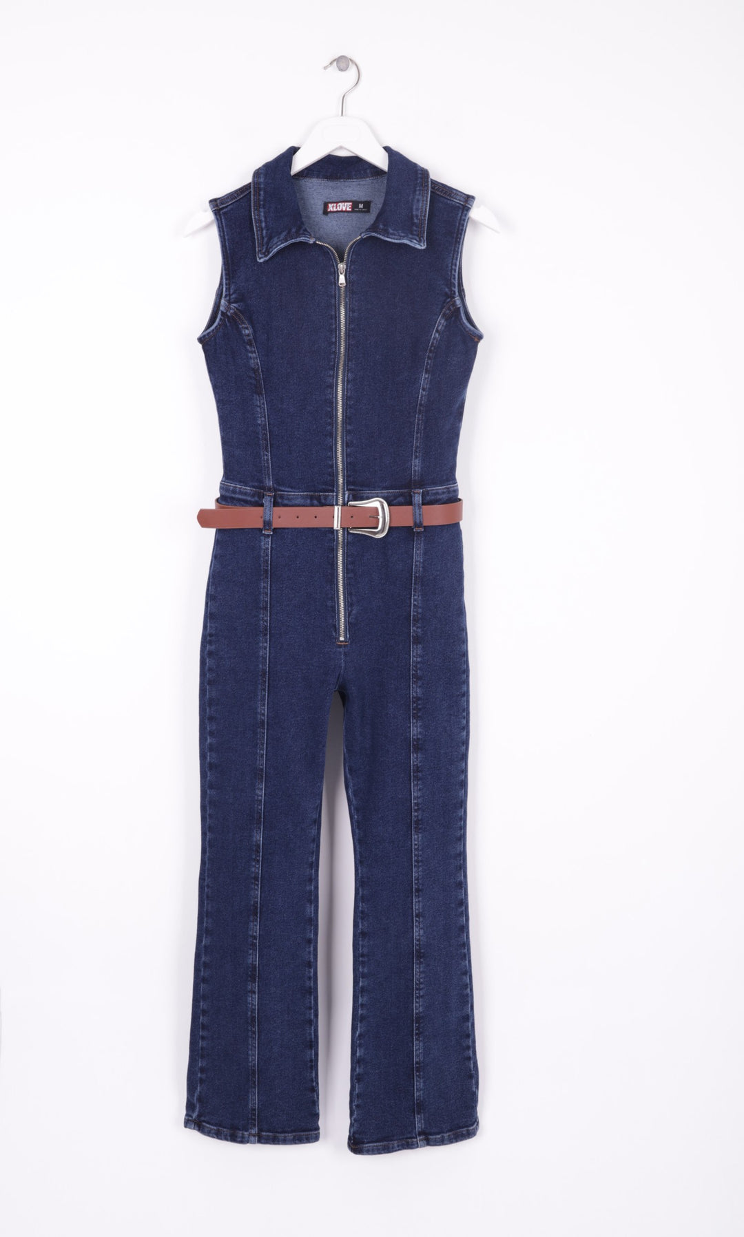 XLJ Sleeveless Denim Jumpsuit with Zipper and Belt Mixed - Pakenham