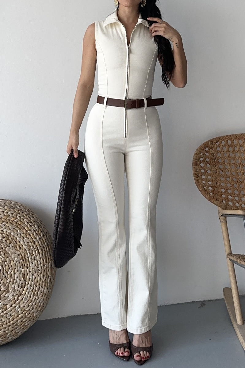 XLJ Sleeveless Denim Jumpsuit with Zipper and Belt Mixed - Valladolid
