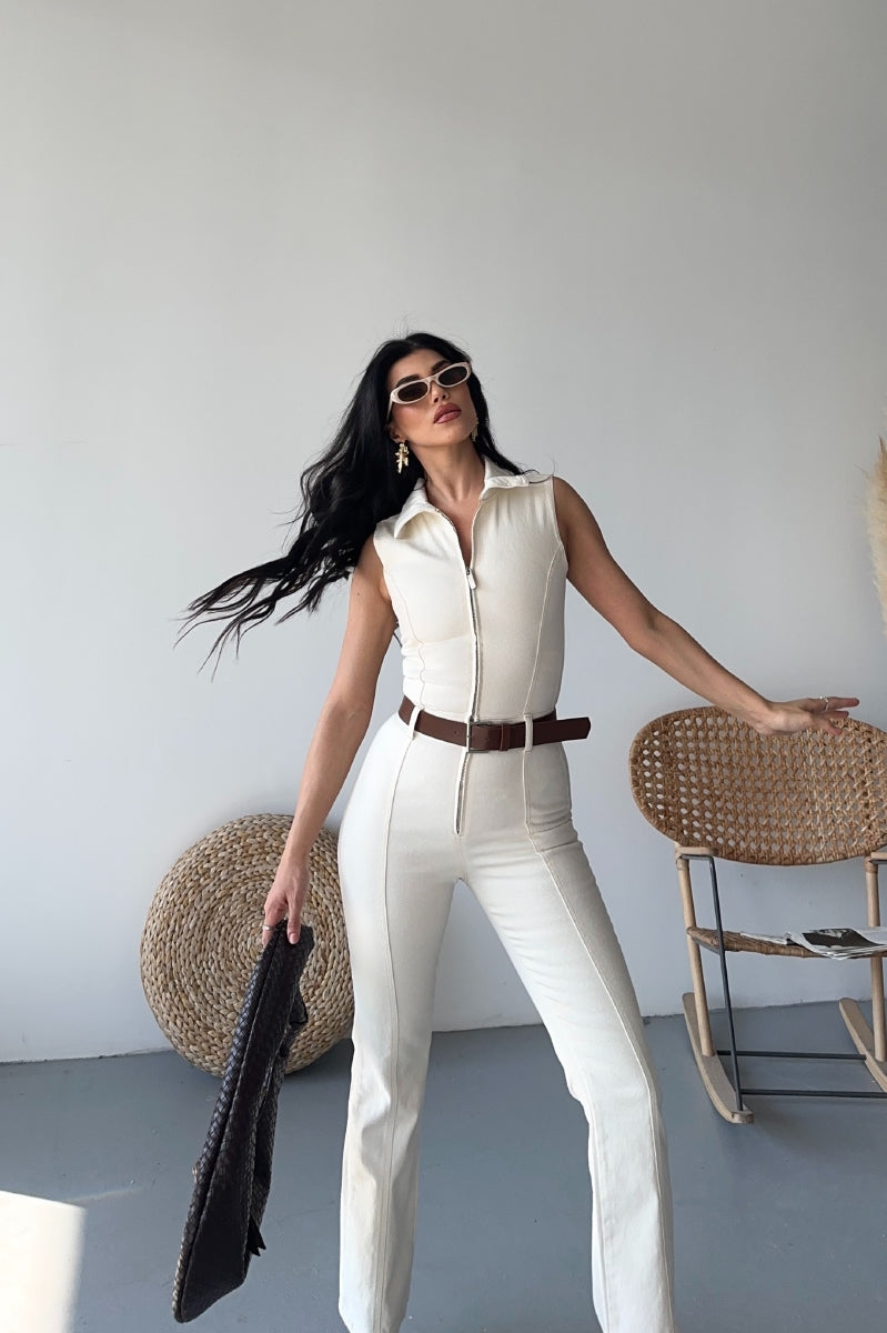 XLJ Sleeveless Denim Jumpsuit with Zipper and Belt Mixed - Valladolid