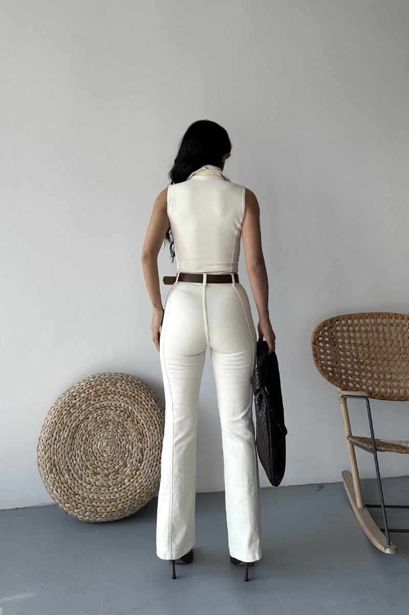 XLJ Sleeveless Denim Jumpsuit with Zipper and Belt Mixed - Valladolid