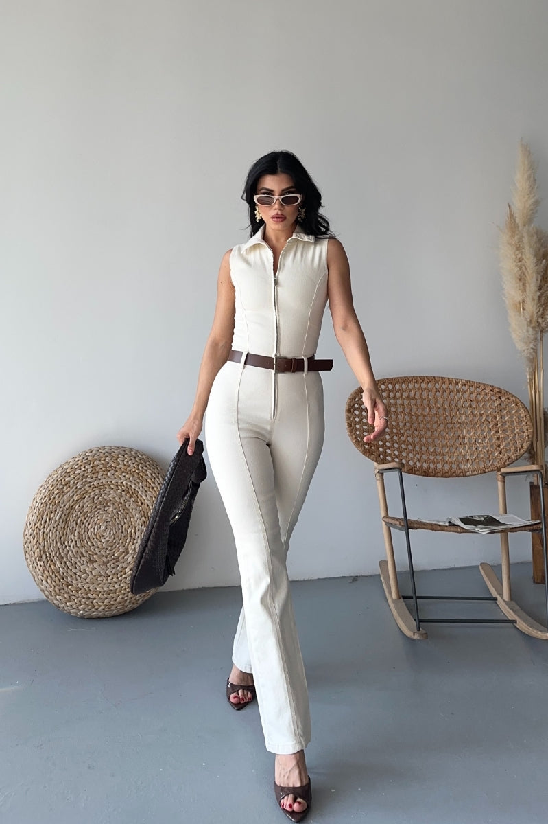 XLJ Sleeveless Denim Jumpsuit with Zipper and Belt Mixed - Valladolid