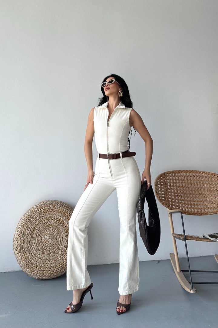 XLJ Sleeveless Denim Jumpsuit with Zipper and Belt Mixed - Valladolid