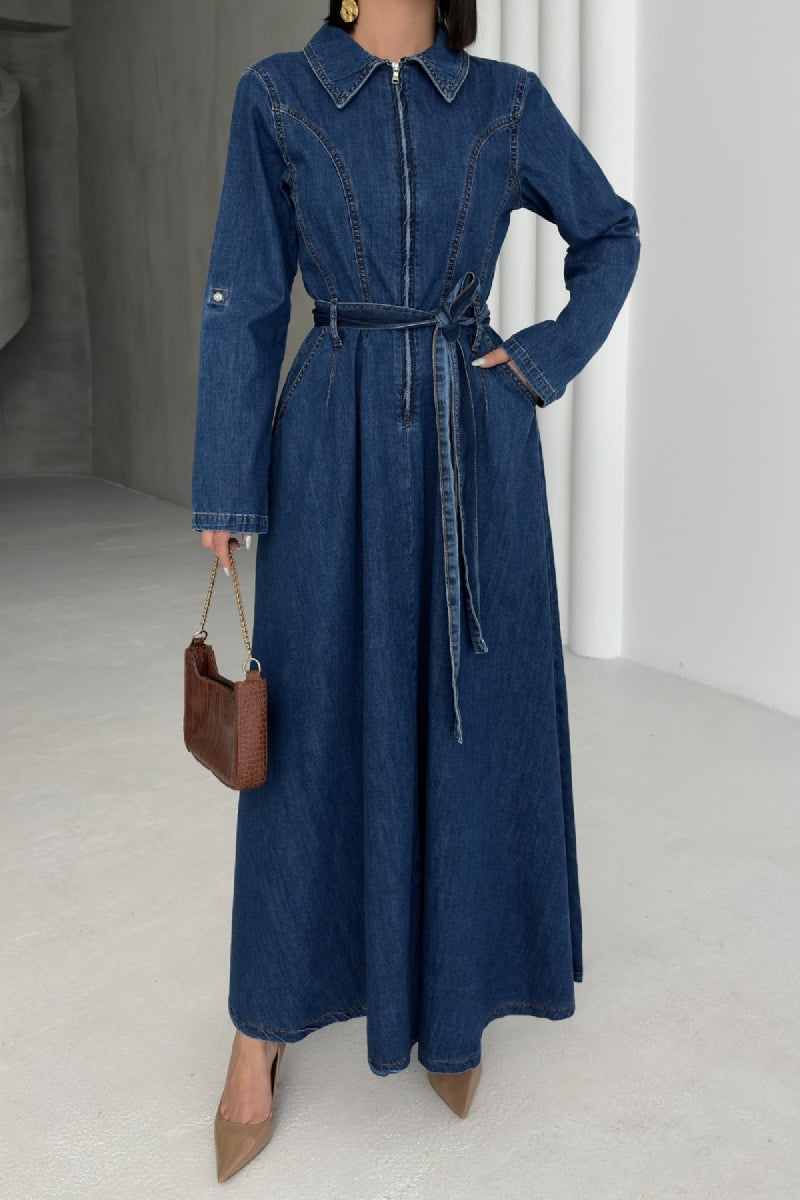 XLJ Long Denim Dress with Denim Belt - Sérres