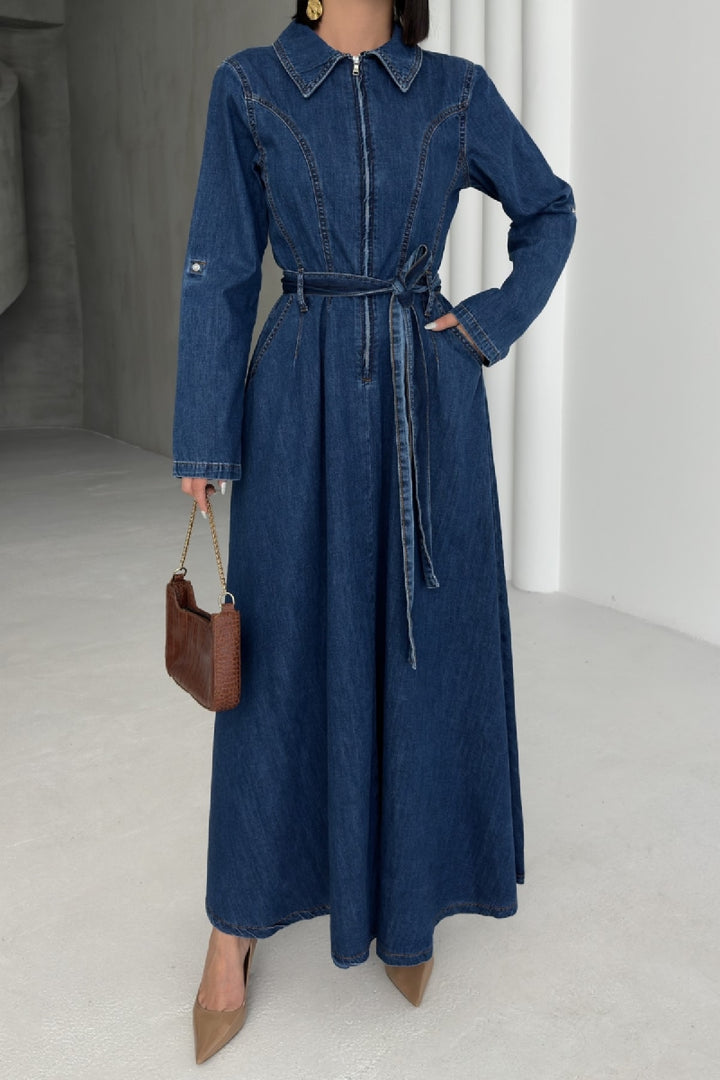 XLJ Long Denim Dress with Denim Belt - Sérres