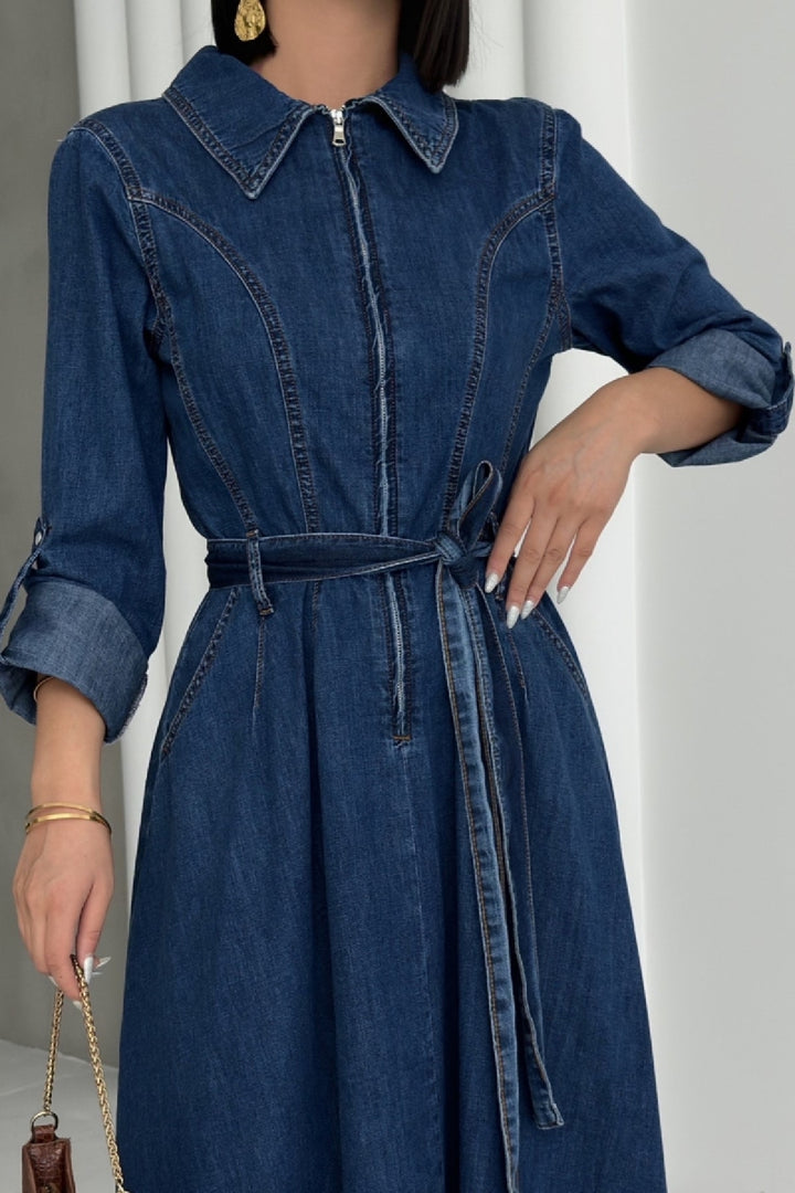 XLJ Long Denim Dress with Denim Belt - Sérres