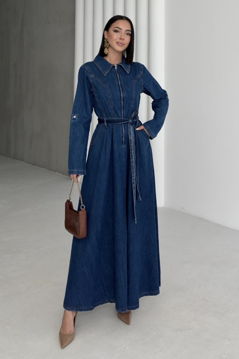 XLJ Long Denim Dress with Denim Belt - Sérres