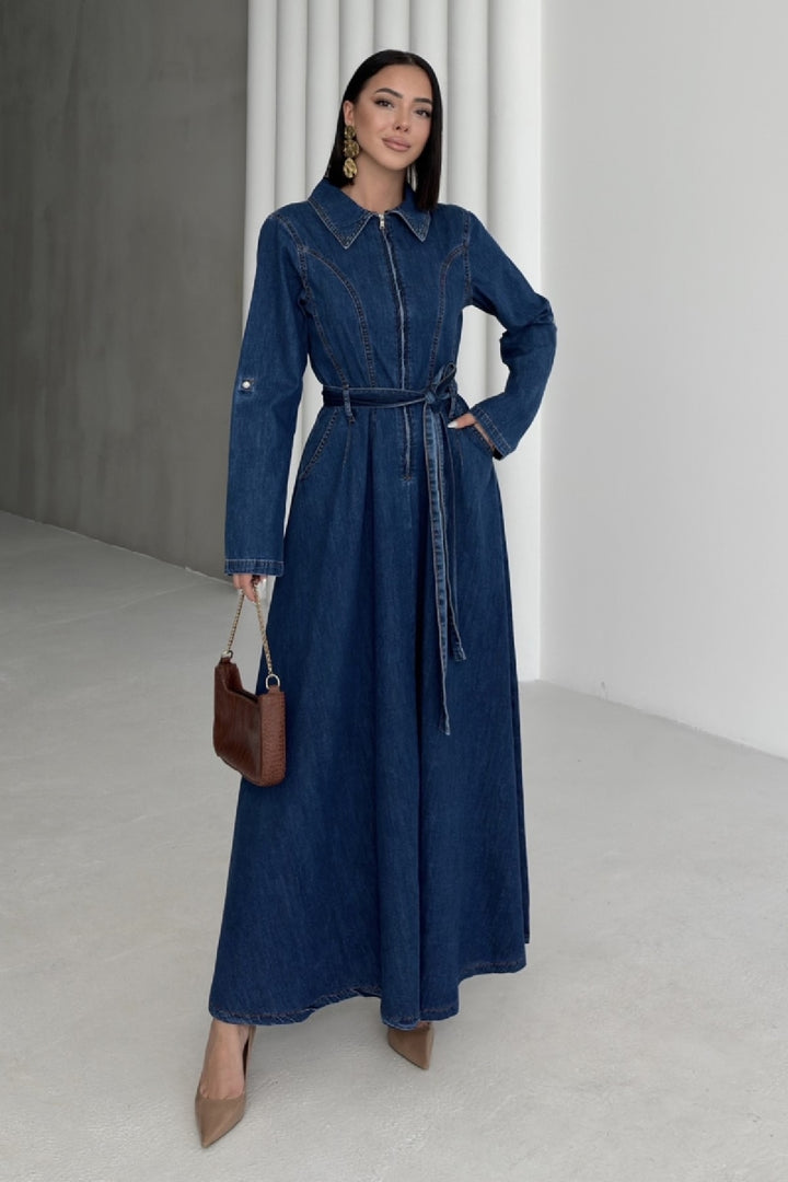 XLJ Long Denim Dress with Denim Belt - Sérres