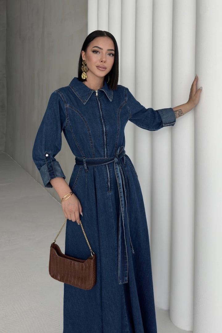 XLJ Long Denim Dress with Denim Belt - Sérres