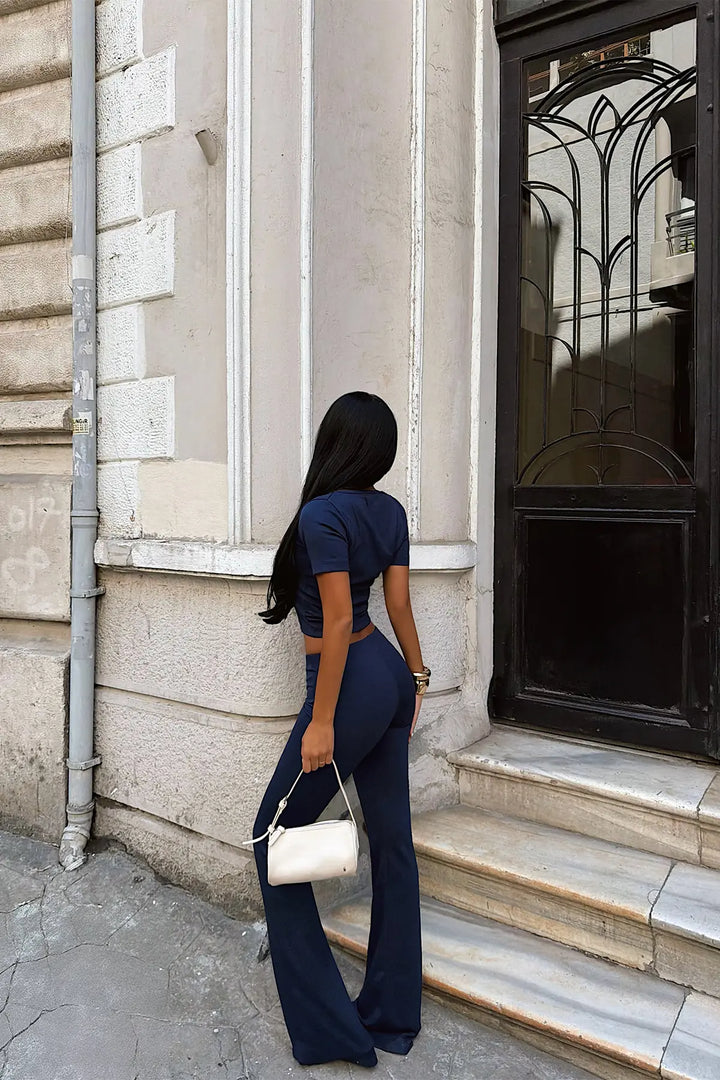 EYY Women Navy Blue Square Neck Suit with Trousers - Saint-Priest