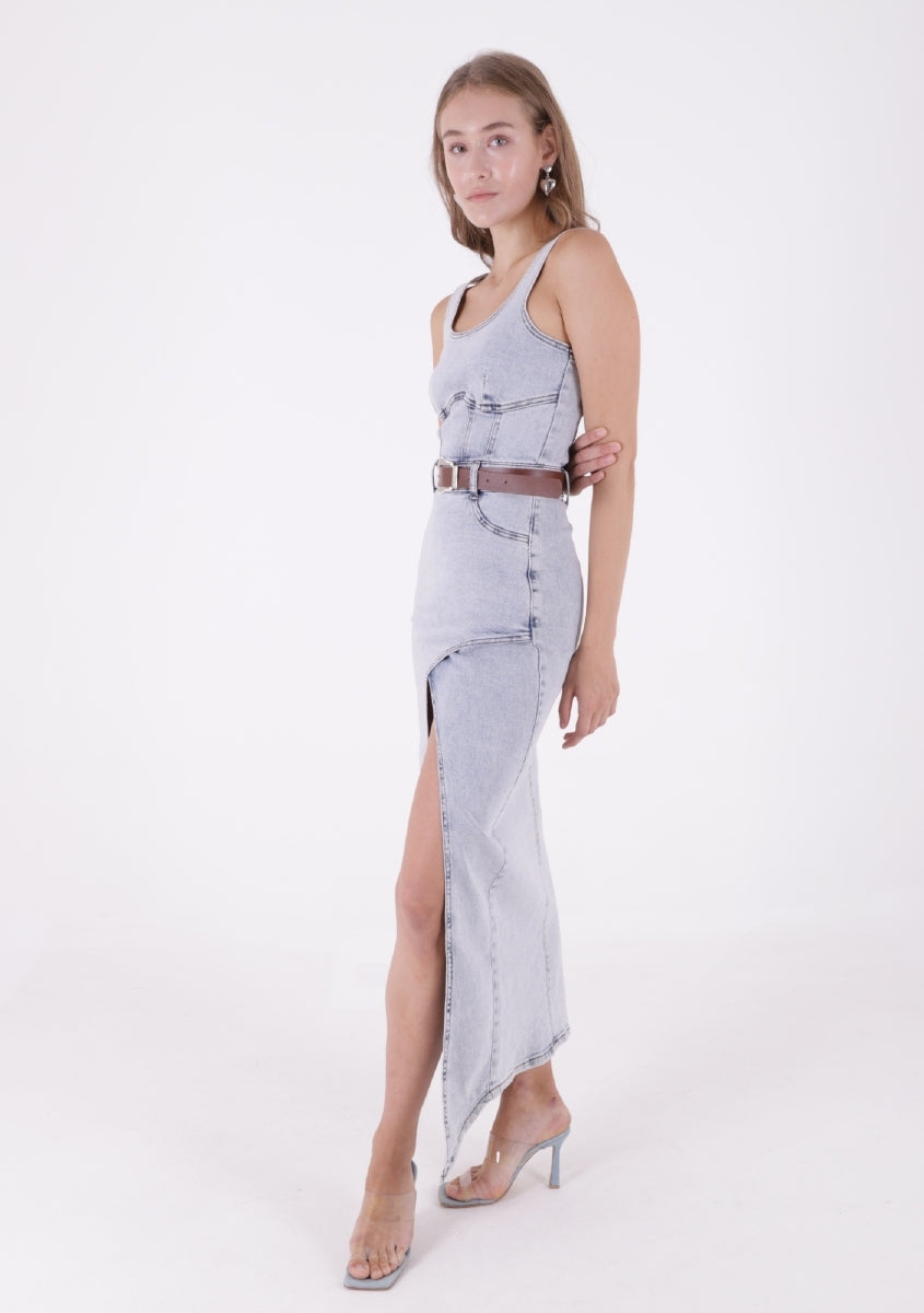 XLJ Denim Dress with Denim Straps and Leather Belt - St. Albert