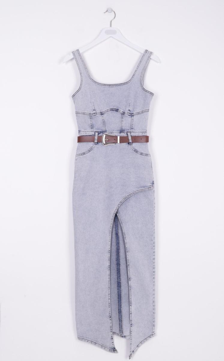 XLJ Denim Dress with Denim Straps and Leather Belt - St. Albert