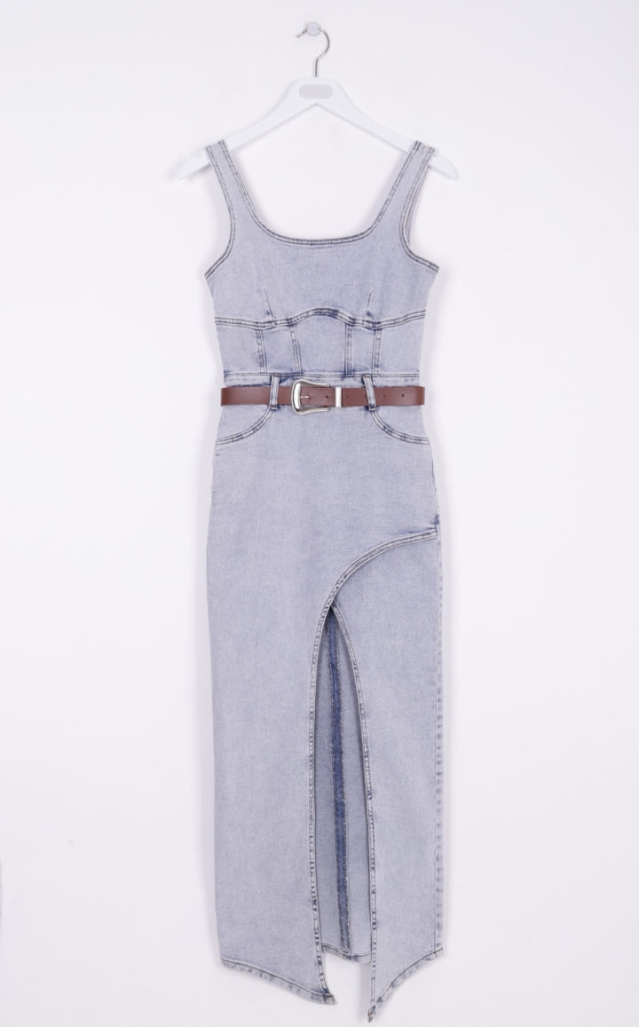 XLJ Denim Dress with Denim Straps and Leather Belt - St. Albert