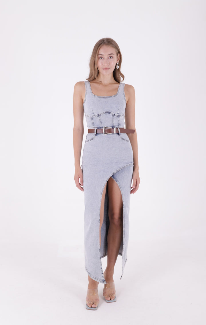 XLJ Denim Dress with Denim Straps and Leather Belt - St. Albert