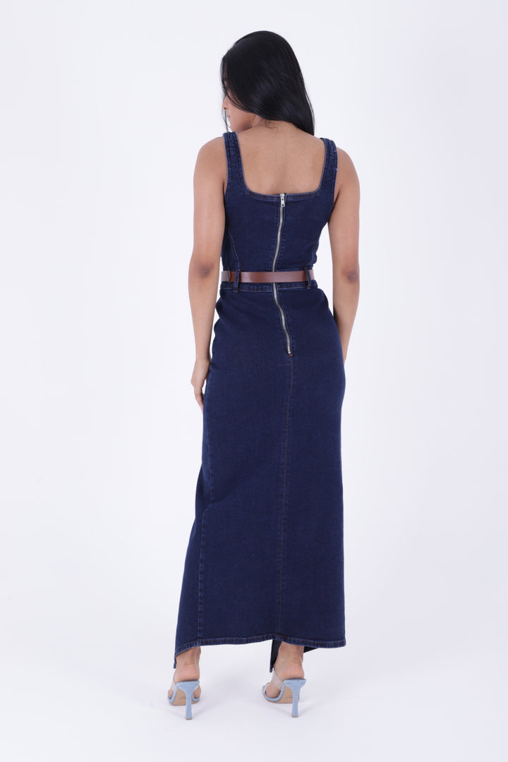 XLJ Denim Dress with Denim Straps and Leather Belt - Spartanburg