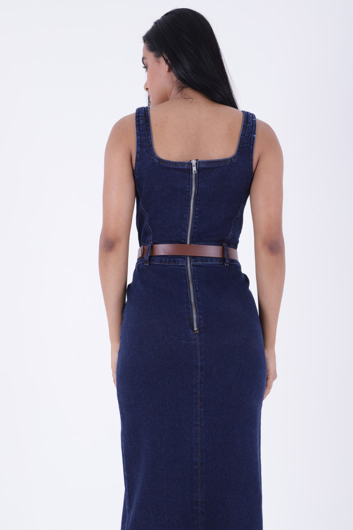 XLJ Denim Dress with Denim Straps and Leather Belt - Spartanburg