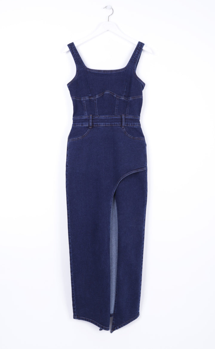 XLJ Denim Dress with Denim Straps and Leather Belt - Spartanburg