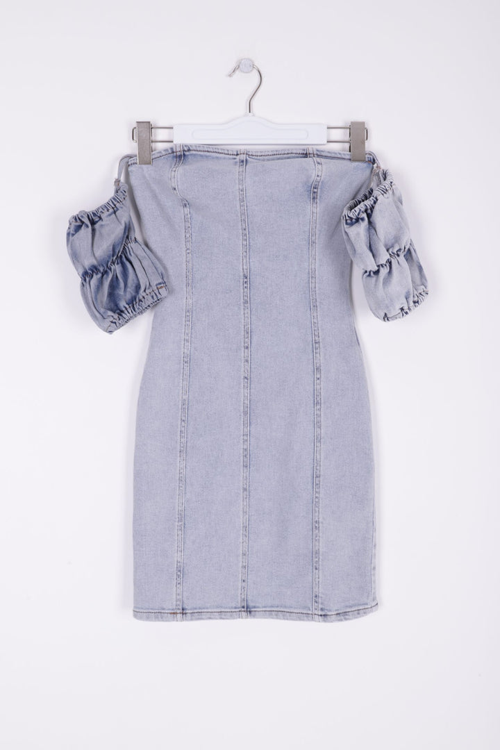 XLJ Short Strapless Denim Dress with Elastic Sleeves - El Centro