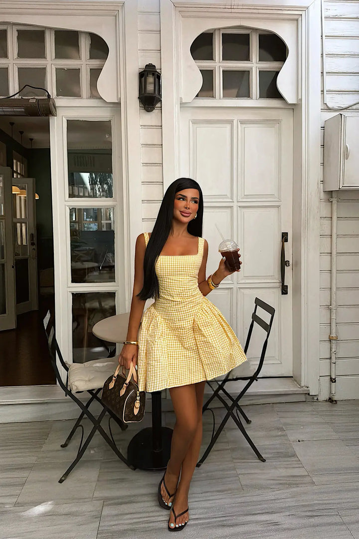 EYY Women Yellow Gingham Mini Dress - Avignon