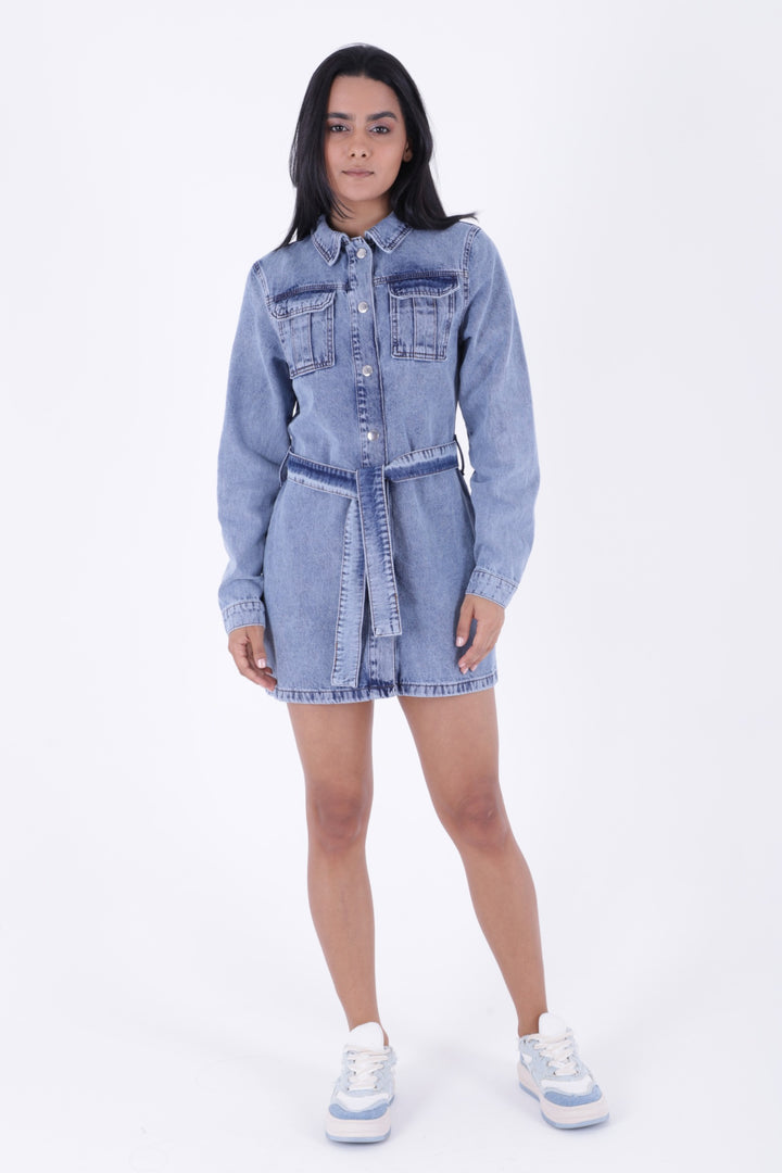 XLJ Denim Dress with Belt and Snap Its - Pikesville