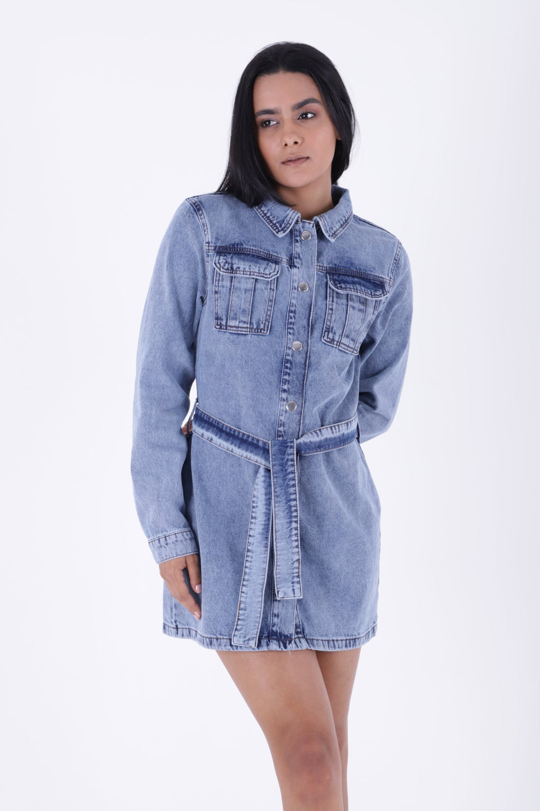 XLJ Denim Dress with Belt and Snap Its - Pikesville