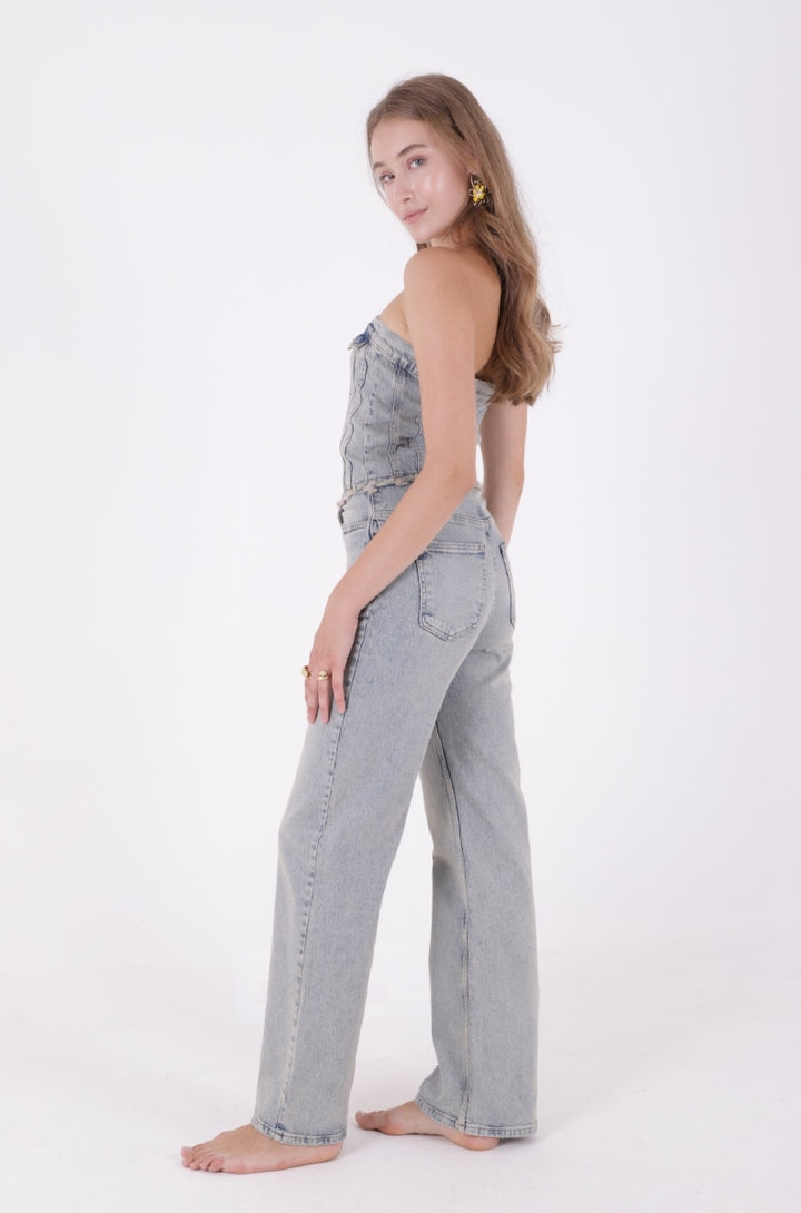 XLJ Strapless Denim Jumpsuit with Front Buttons Mixed - Licata