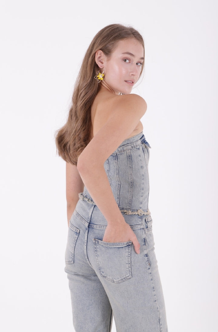 XLJ Strapless Denim Jumpsuit with Front Buttons Mixed - Licata