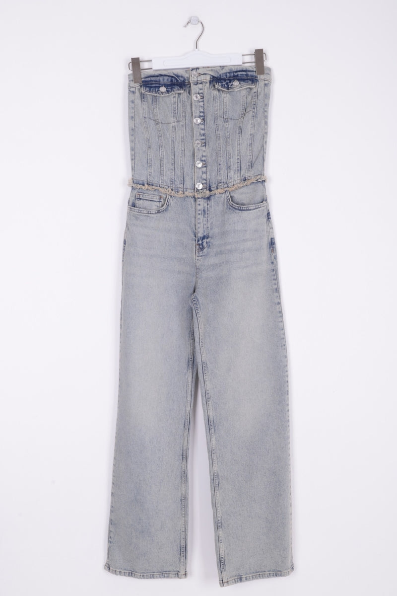 XLJ Strapless Denim Jumpsuit with Front Buttons Mixed - Licata