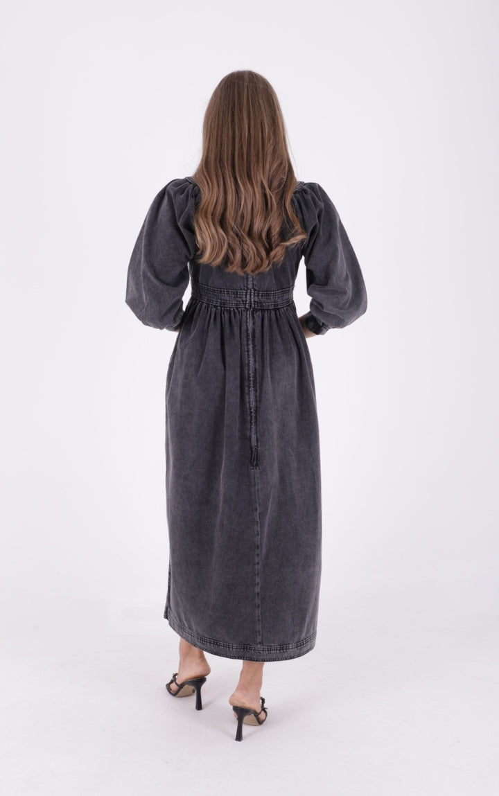 XLJ Long Denim Dress with Pleated Shoulders - Stendal