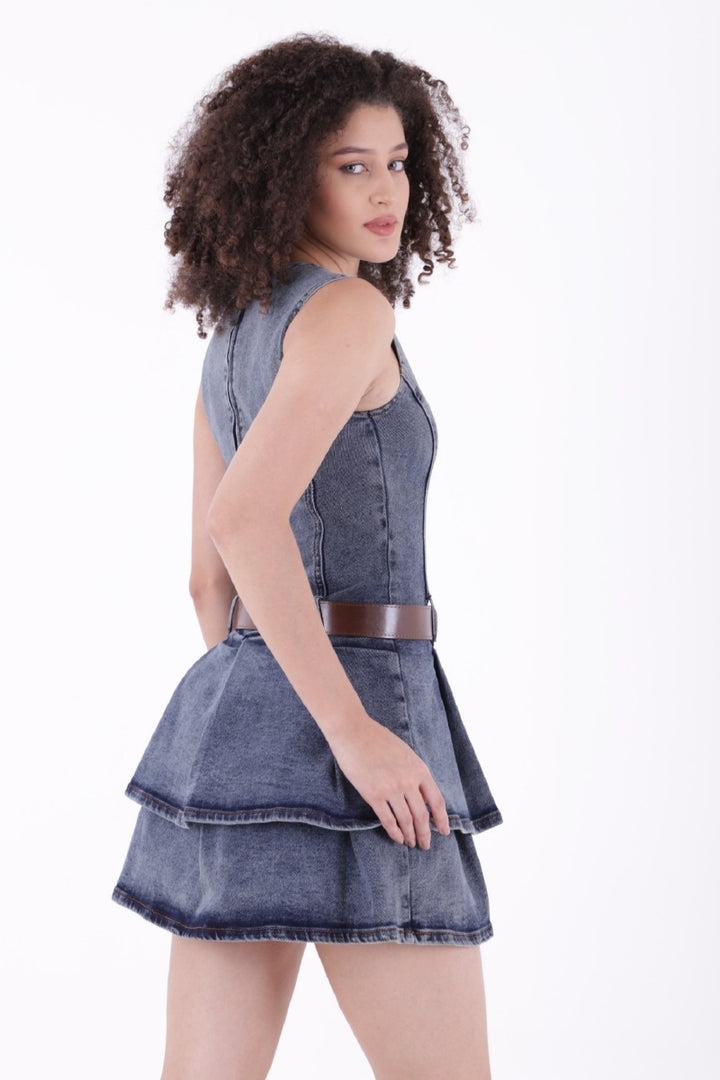 XLJ Pleated Short Denim Dress - Lancaster