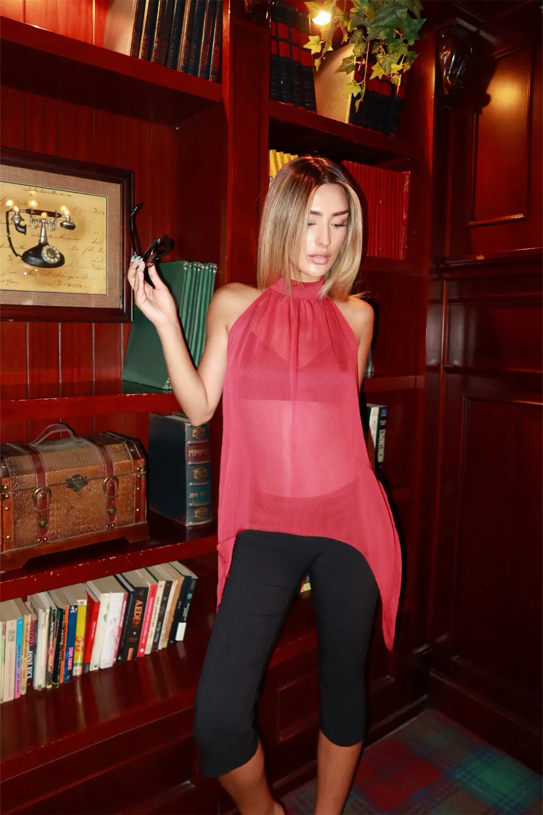 EYY Women Red Tulle Detail Crop Top - South San Francisco