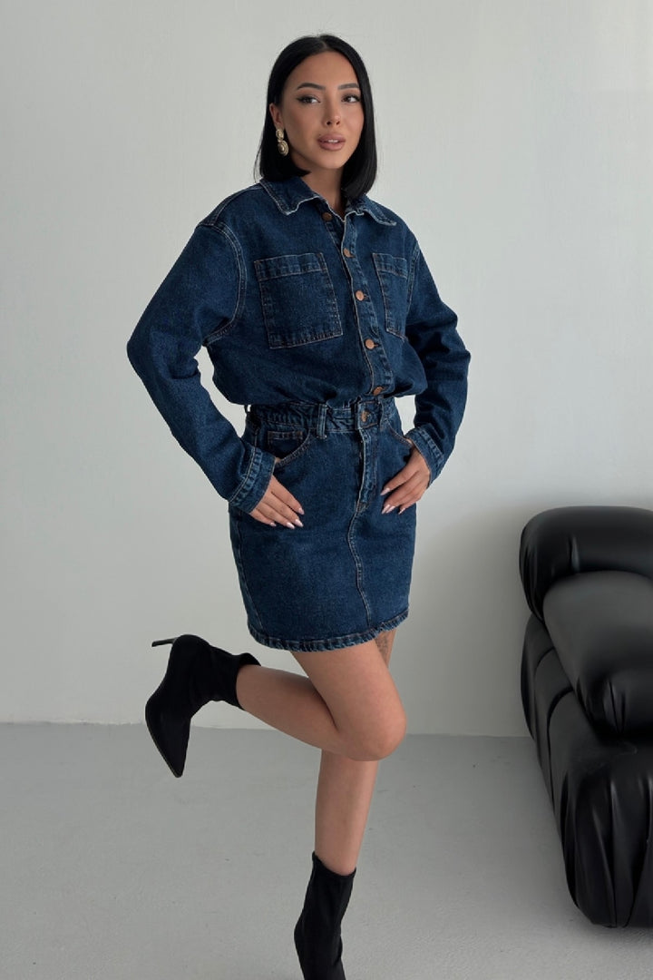 XLJ Buttoned Mini Denim Dress - Wake Forest