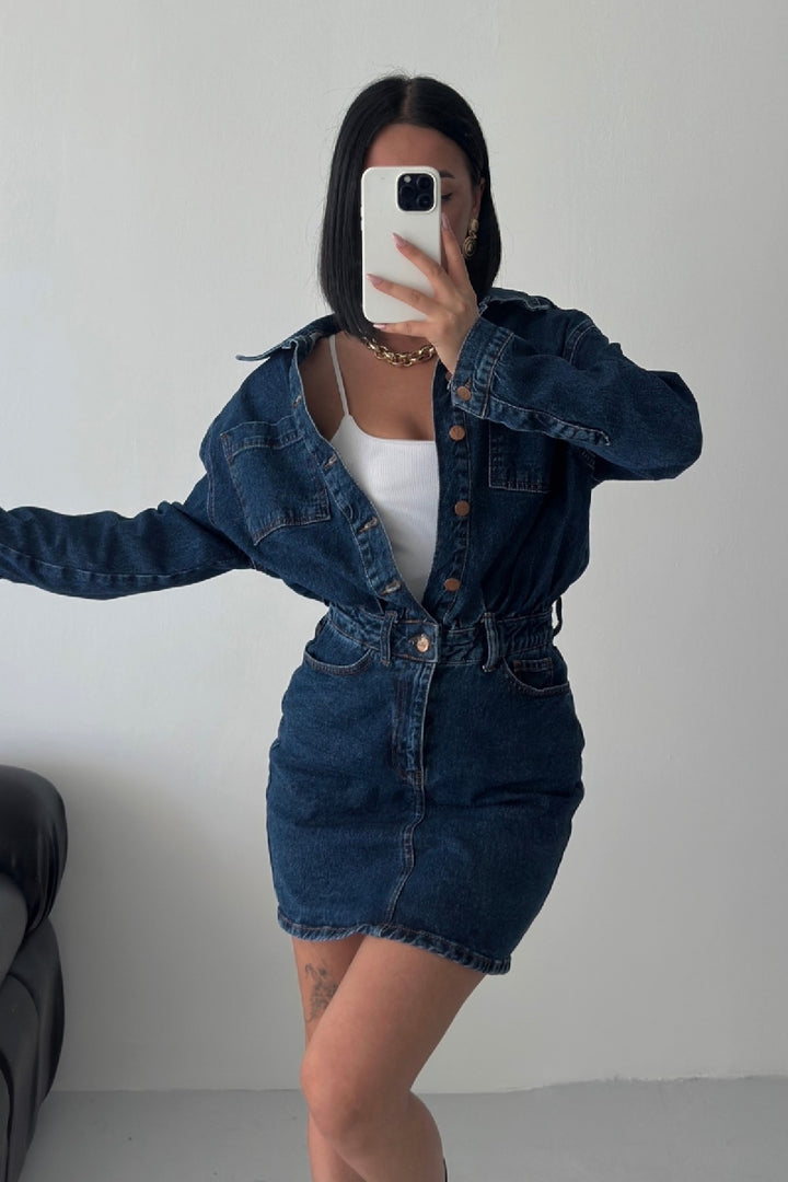 XLJ Buttoned Mini Denim Dress - Wake Forest