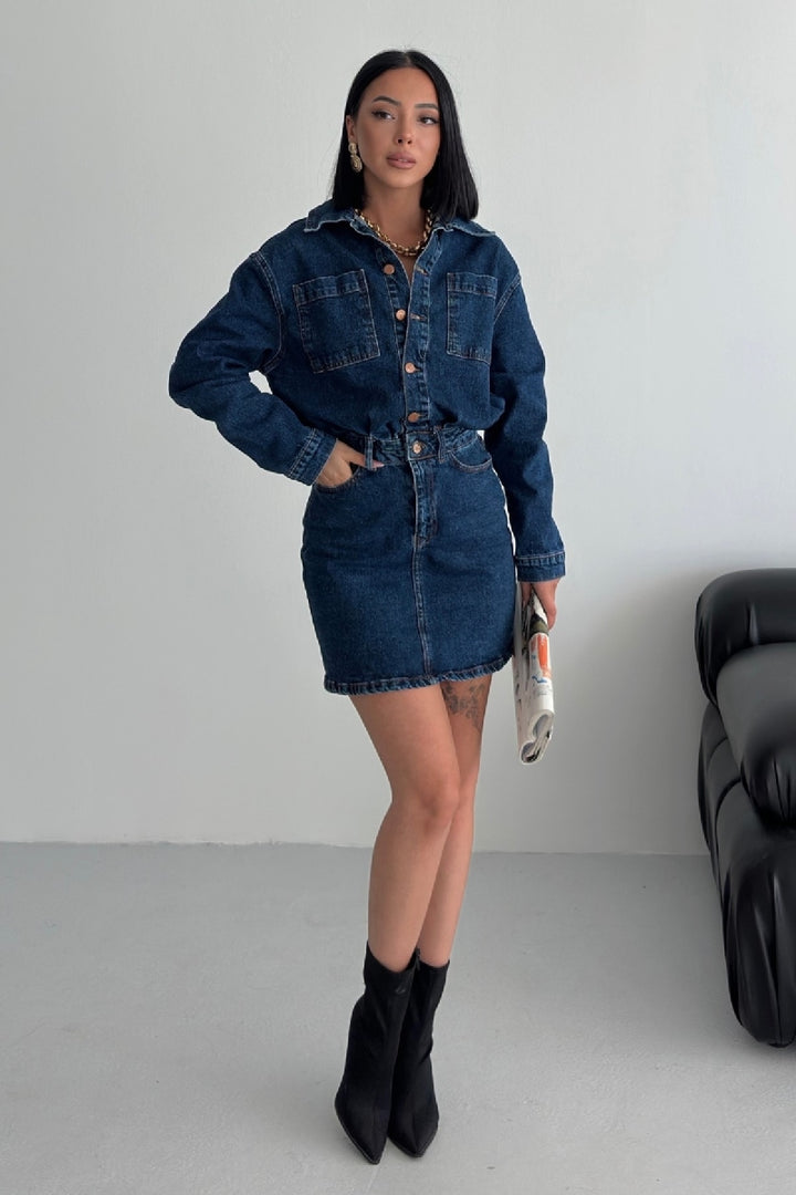 XLJ Buttoned Mini Denim Dress - Wake Forest