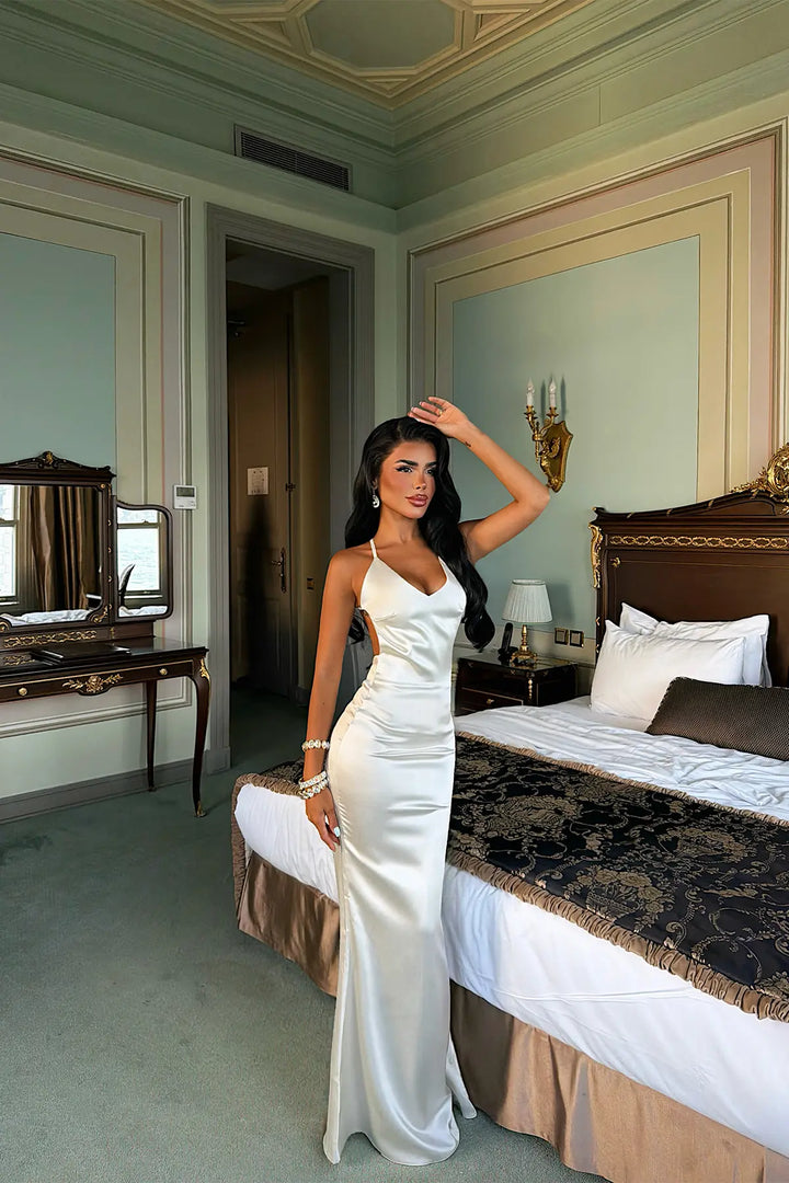 EYY Women White Strappy Long Dress - Backnang