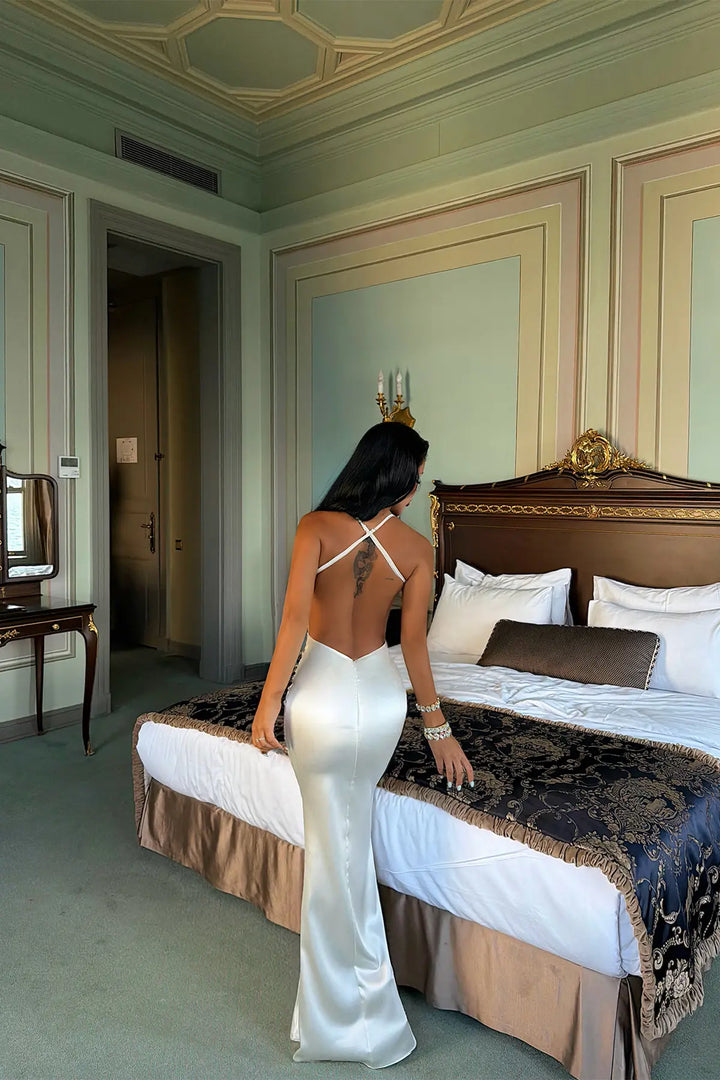 EYY Women White Strappy Long Dress - Backnang