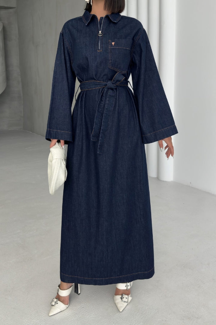 XLJ Belted Long Denim Dress - Scarborough