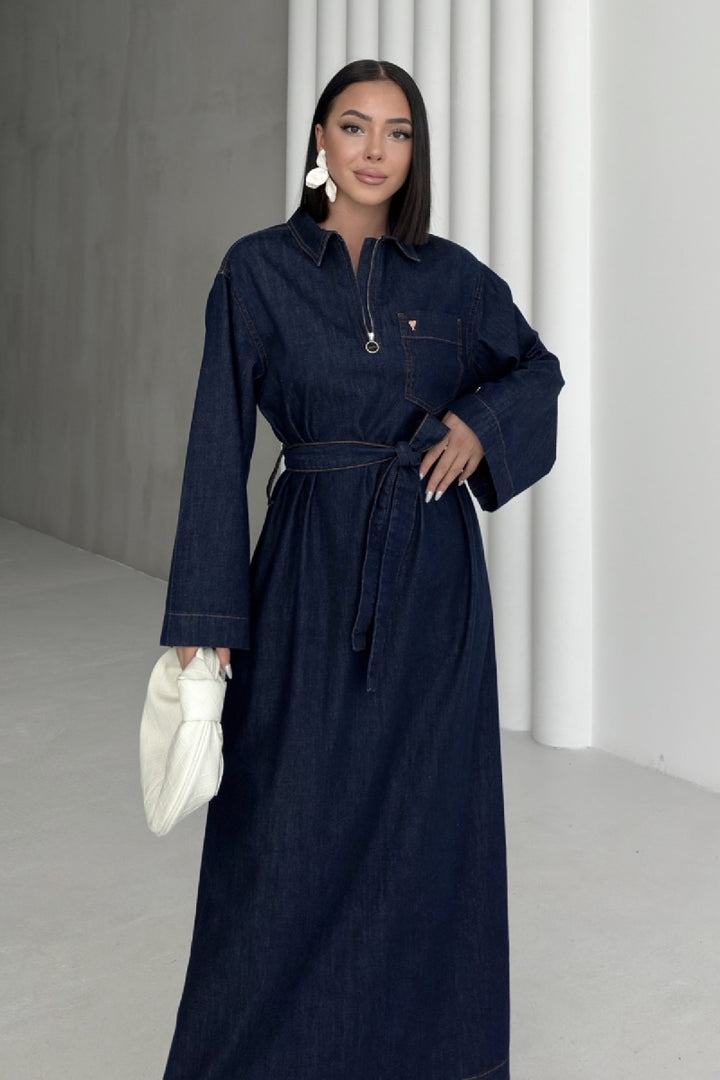 XLJ Belted Long Denim Dress - Scarborough