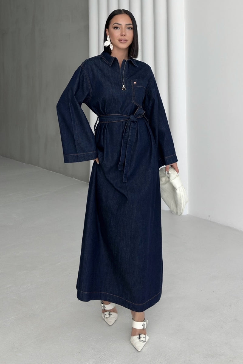XLJ Belted Long Denim Dress - Scarborough