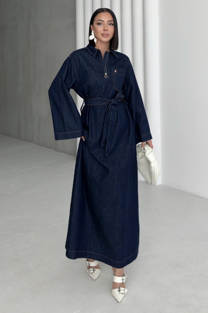 XLJ Belted Long Denim Dress - Scarborough