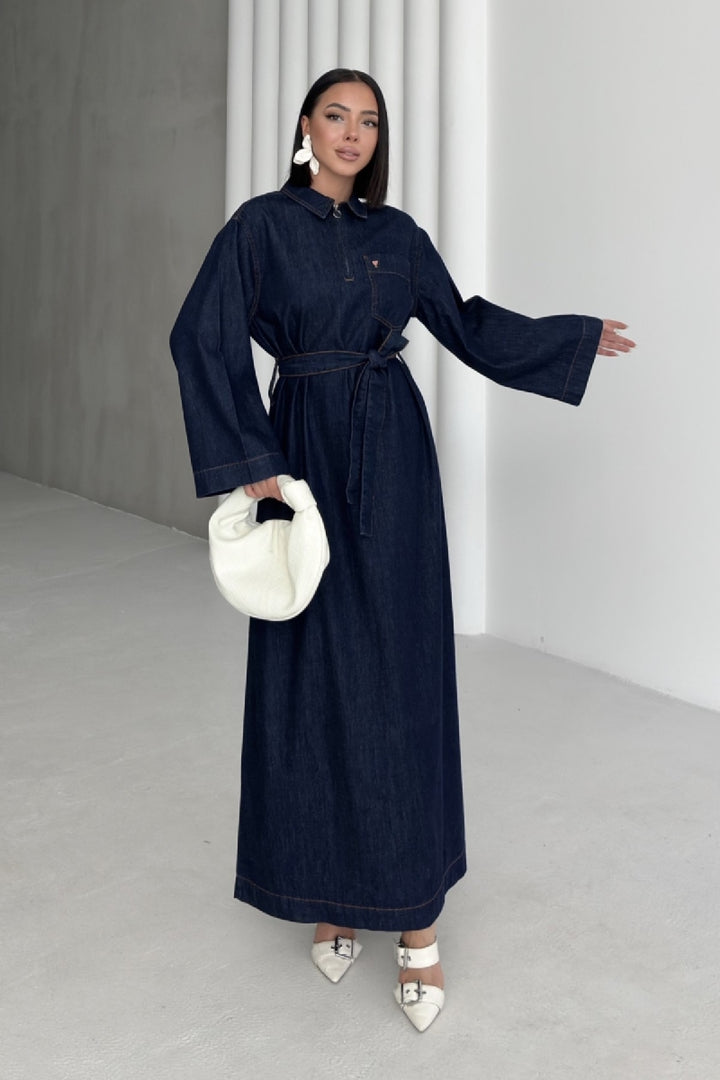 XLJ Belted Long Denim Dress - Scarborough
