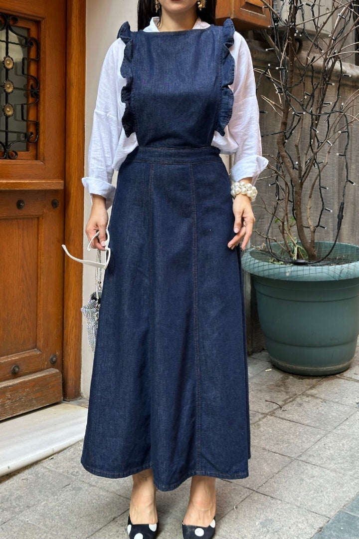 XLJ Shoulder Padded Zippered Denim Dress - Heerhugowaard