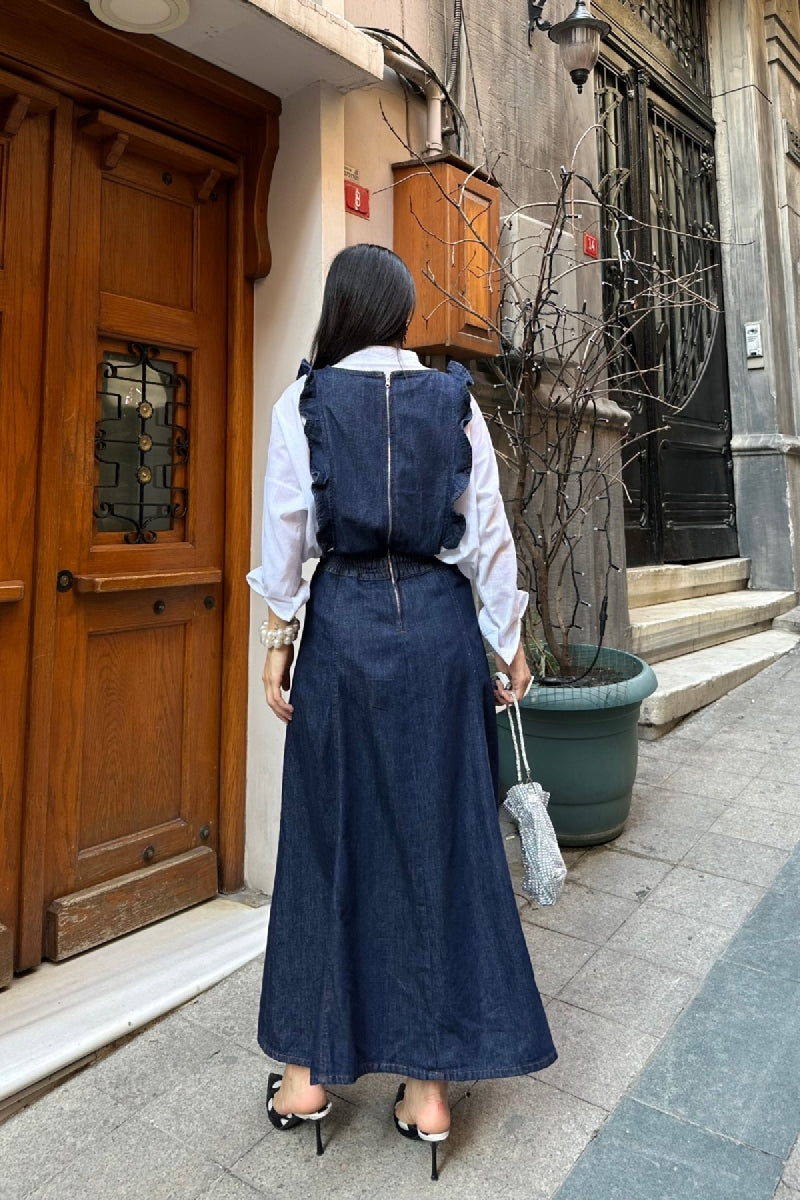 XLJ Shoulder Padded Zippered Denim Dress - Heerhugowaard