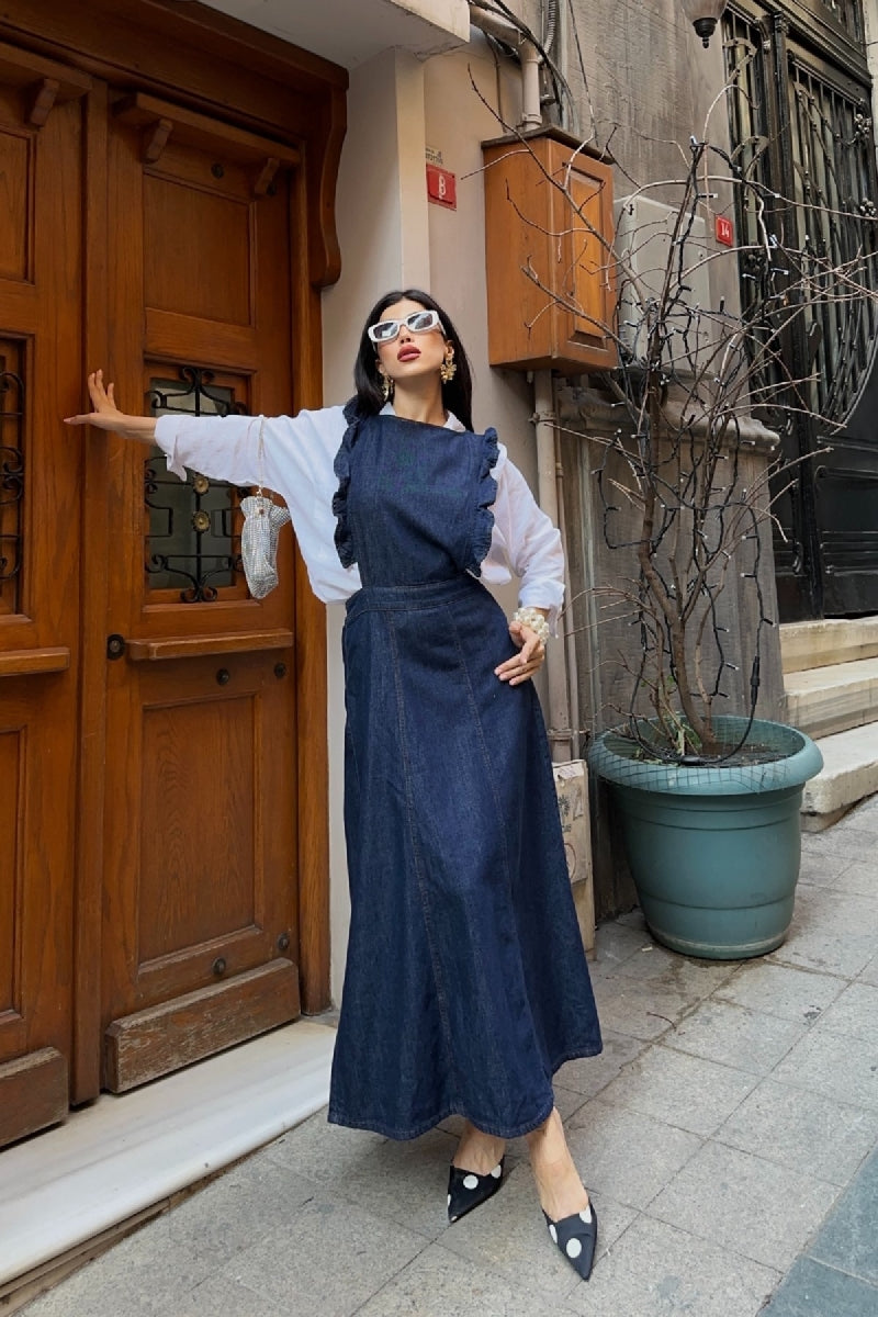 XLJ Shoulder Padded Zippered Denim Dress - Heerhugowaard