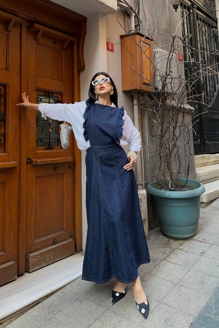 XLJ Shoulder Padded Zippered Denim Dress - Heerhugowaard